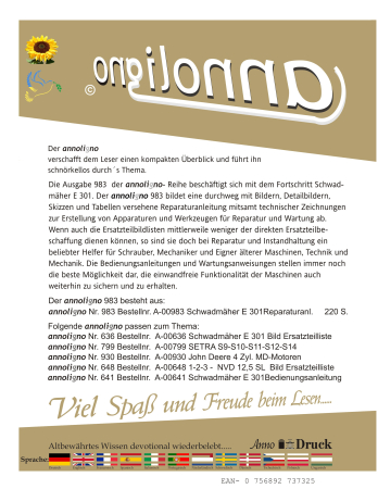 Fortschritt Landmaschinen Selbstfahrer Schwadmäher Typ E 301  Bild- Reparaturanleitung & Werkzeugbau - annoligno 983